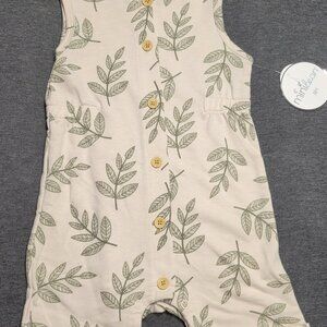 Boy or girl romper, Mini bean, size 18 mos. Tan and green, new with tags